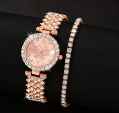 Womens Butterfly Quartz Watch And Bracelet Set Elegant Stylish Durable Practical Choice For Fashion Accessories And Gift Occasions - Golden