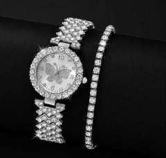 Womens Butterfly Quartz Watch And Bracelet Set Elegant Stylish Durable Practical Choice For Fashion Accessories And Gift Occasions - Golden